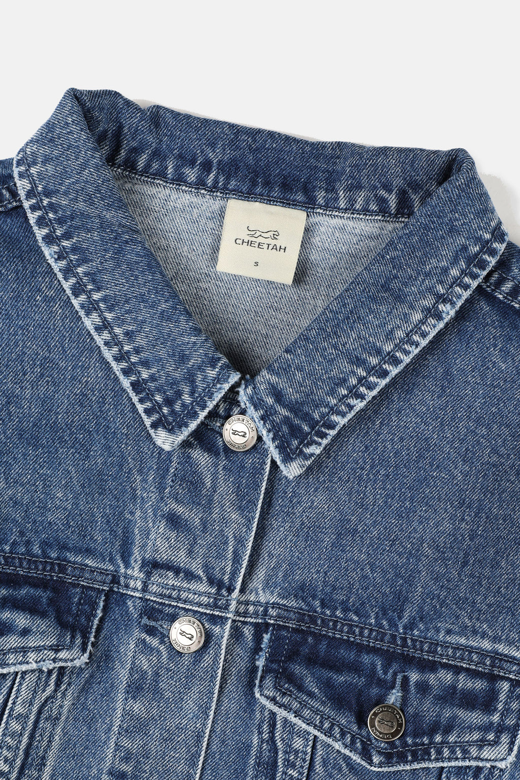 Denim jacket sales with cheetah collar