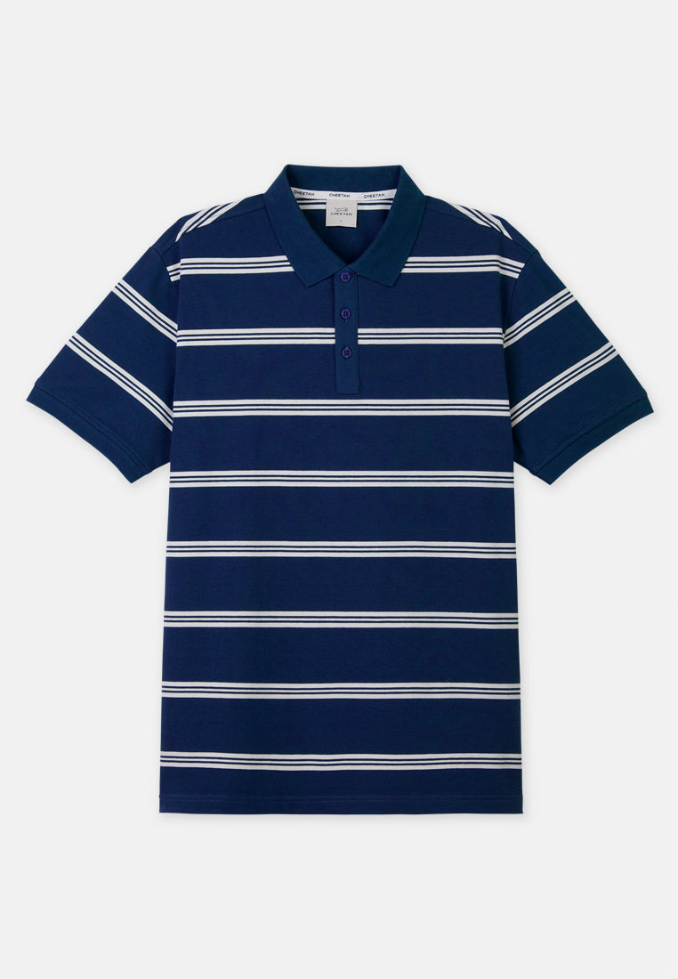 Cheetah Men Cotton Blend Stripe Short Sleeve Polo T-Shirt - 76838