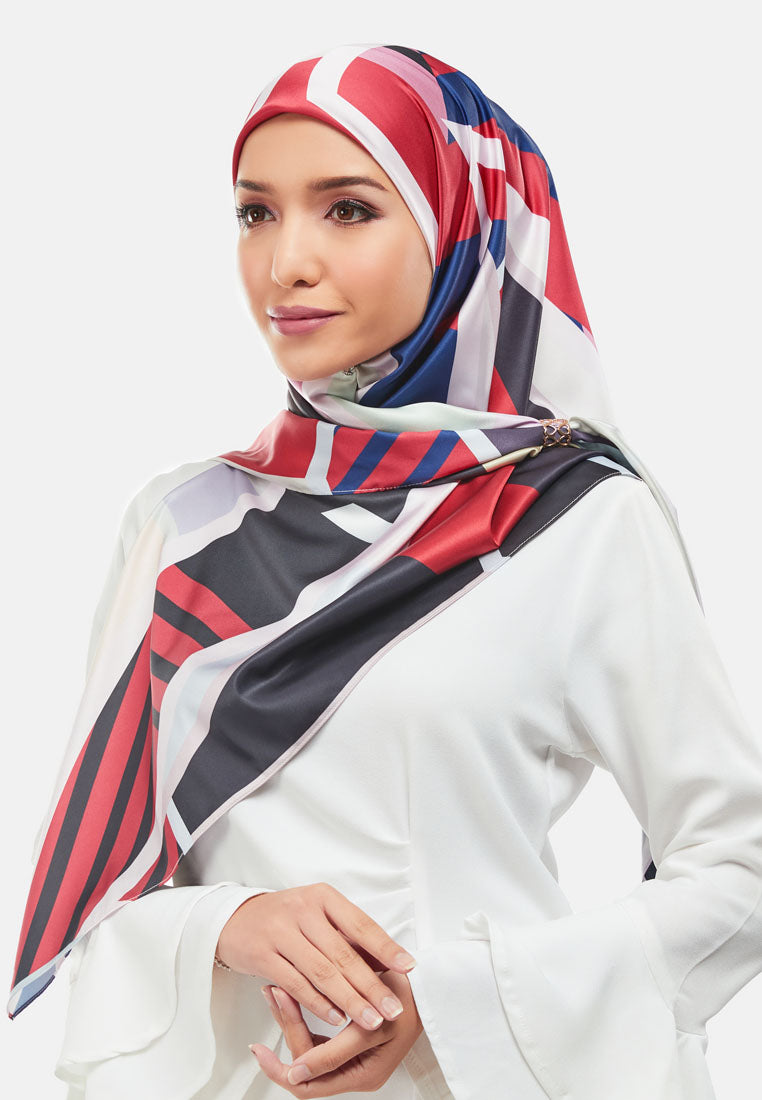 Arissa Twila Hijab Printed Satin Silk Square Scarf in Cherry Red - ARS-ST11260 (MD2EY)