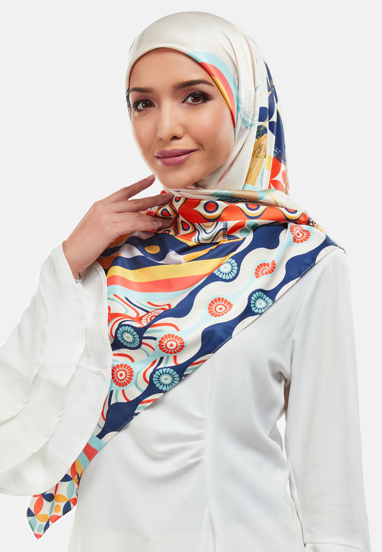 Arissa Zelda Hijab Printed Satin Silk Square Scarf in Beige - ARS-ST11266 (MD2EY)