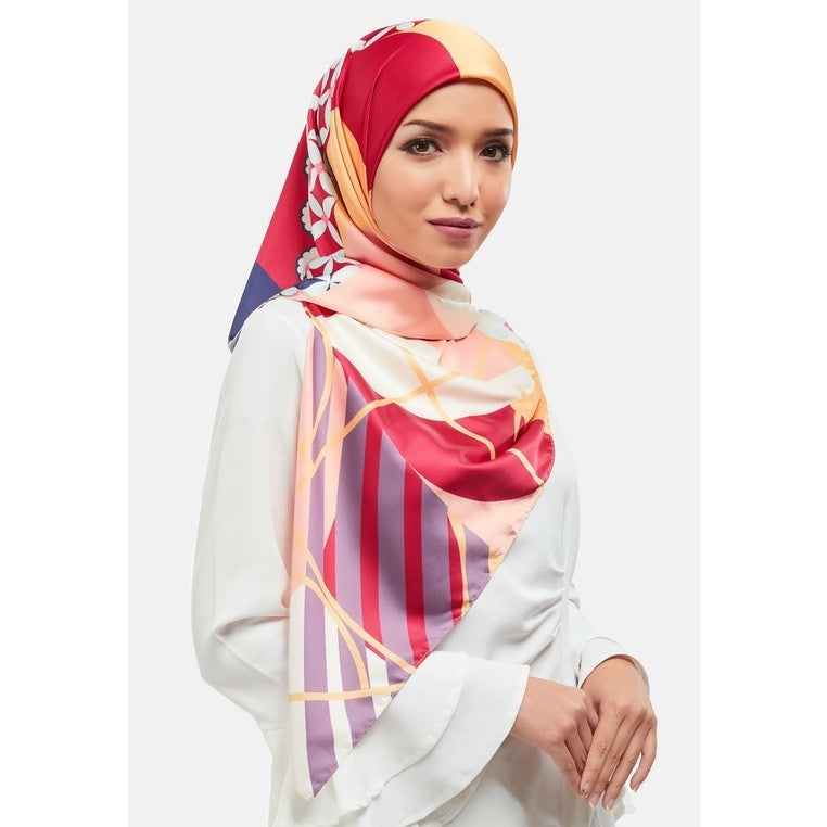 Arissa Aria Hijab Printed Satin Silk Square Scarf in Orange - ARS-ST11256 (MD2EY)