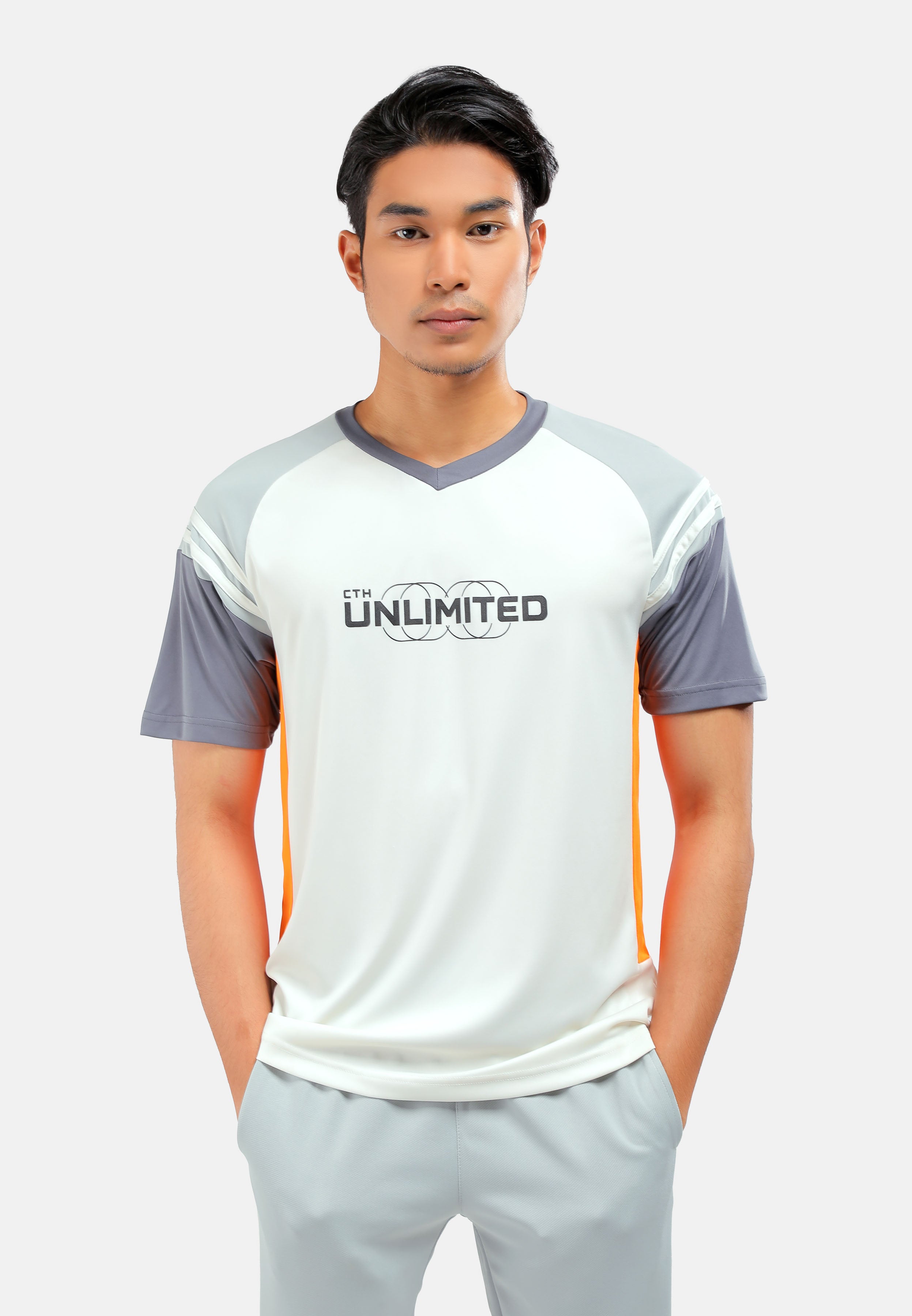 CTH Unlimited Men Stretchable Polyester Interlock Fabric V Neck Short Sleeve Jersey Top MD LM- CU-90870